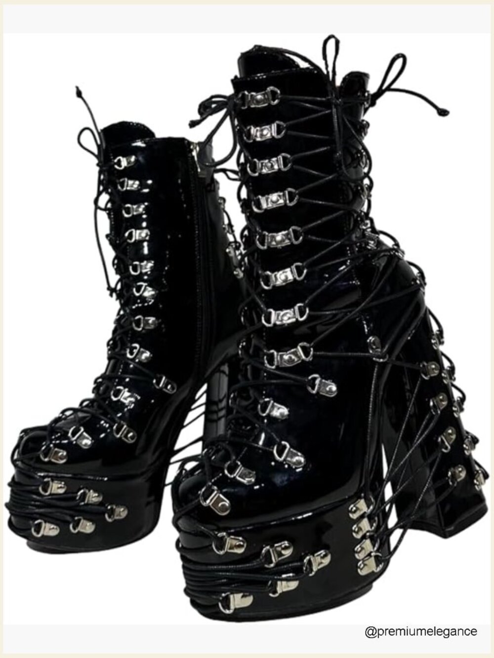 Handmade Gothic Chunky Platform Lace Up Ankle Booties for Women